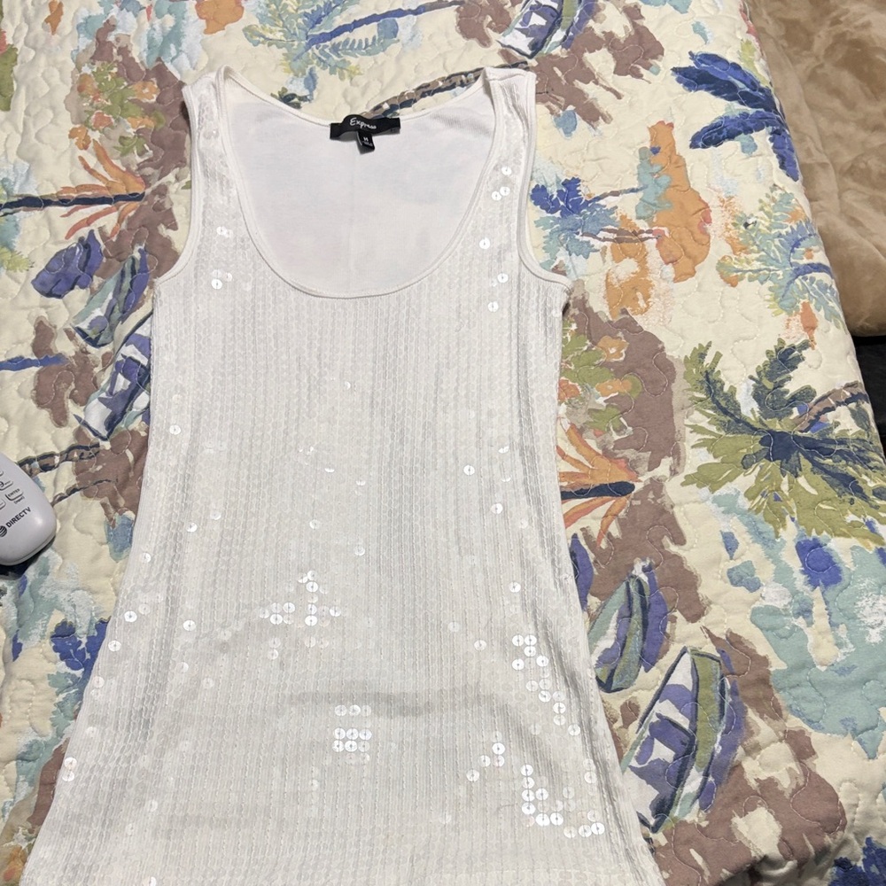 Express White Sequin Sleeveless tank Top